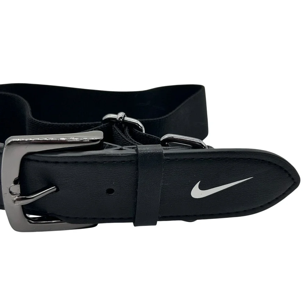 Nike Baseball Belt Boys OS Adjustable Black Silver Buckle Fits Waist 20